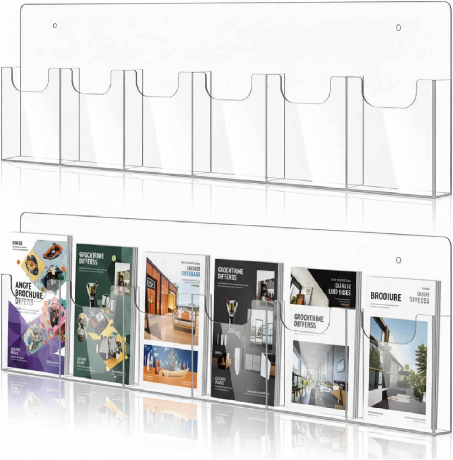 Sherr 2 Pack Acrylic Brochure Holder Wall Mount Pamphlet Display Stand with Screws, Dual Installation Options Business Multi Slot Holder Rack for Schools Studios Community Spaces Flyer, 12 Pockets
