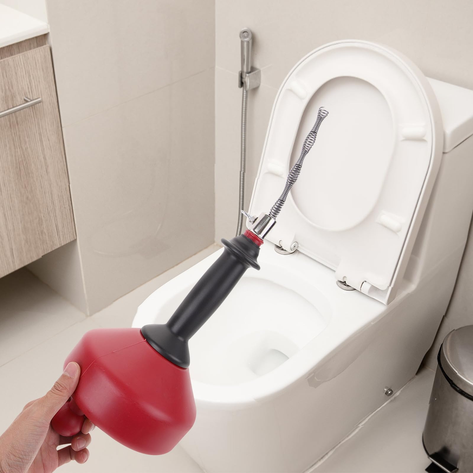 Herramienta Desatascadora de Tuberías Resistente Material PE y Acero al Carbono 72a Rojo para Fregadero para Uso Frecuente en Plomería Doméstica