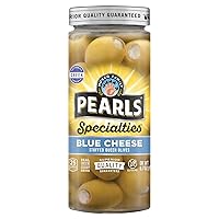 Vista 1 de Pearls Specialties, Aceitunas Queen rellenas de queso azul, paquete de 6, frascos de 6.7 onzas