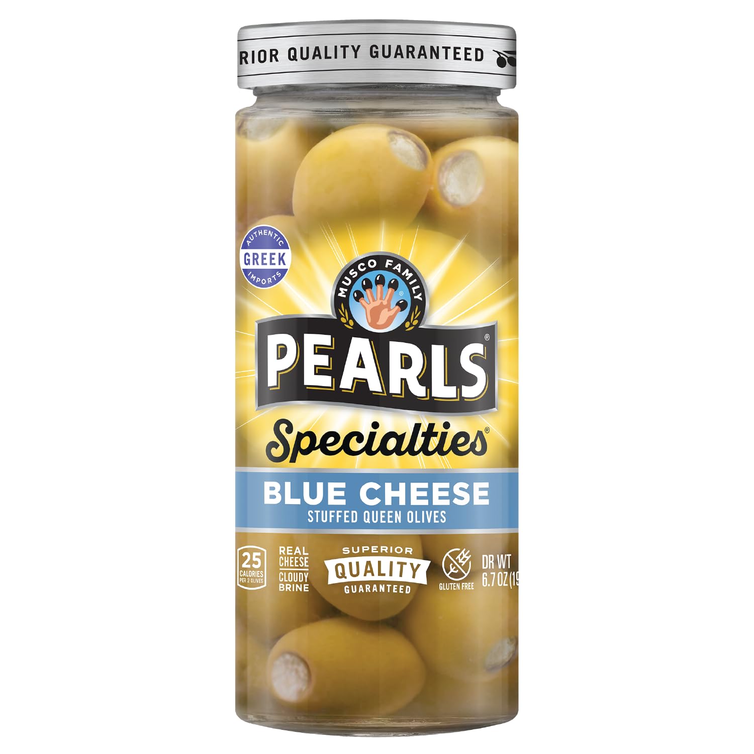 Pearls Specialties, Blue Cheese Stuffed Queen Olives, Pack of 6, 6.7 oz Jars