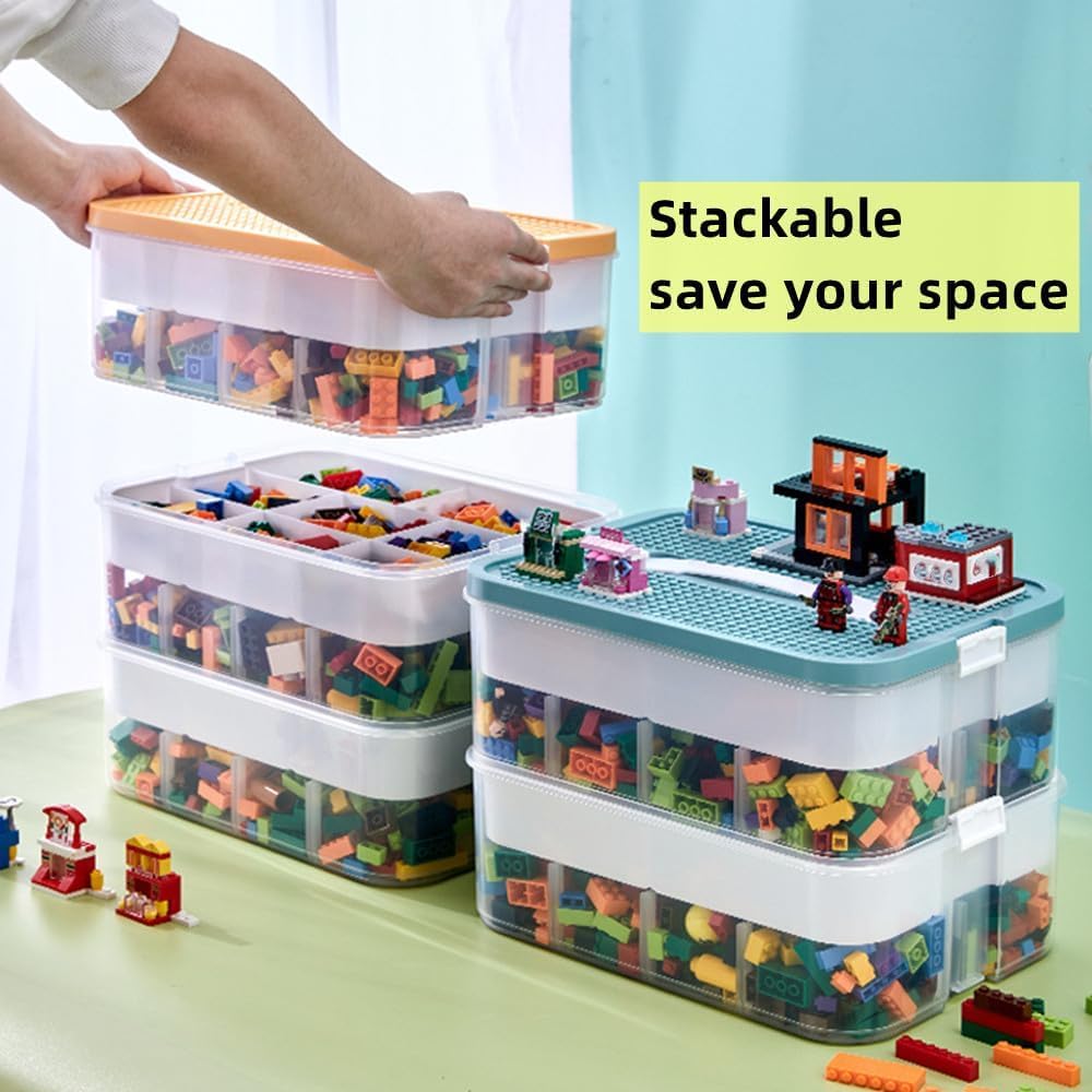 Spielzeug-Organizer 2-stöckig – 30 Verstellbare Fächer, Transparent, Stapelbar, Für Bausteine & Kleinteile, Gelb/grün Spielzeug-Organizer 2-stöckig – 30 Verstellbare Fächer, Transparent, Stapelbar, Für Bausteine & Kleinteile, Gelb/grün