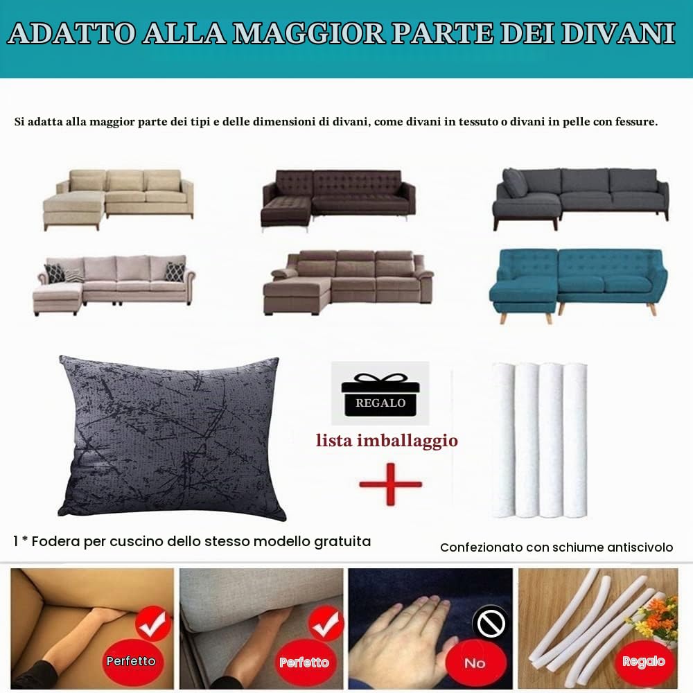 Copridivano con Penisola a Sinistra/Destra Sofa Cover 2/3/4 posti Copertura Divano Angolare Elasticizzato a Forma di L 2-Pezzi Universale Chaise Longue Cover con 2 federe