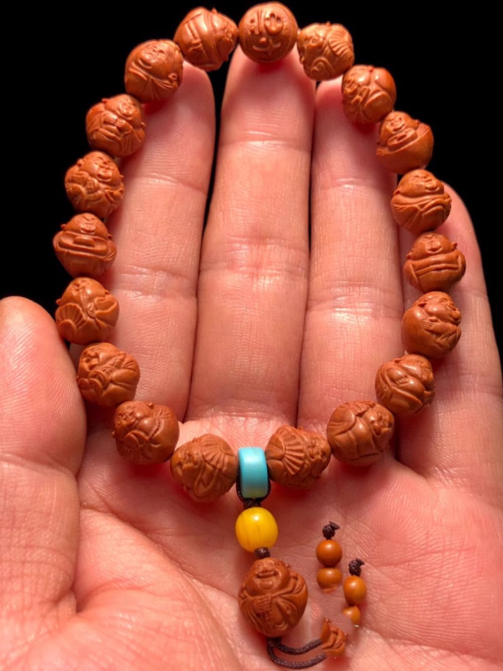 Bracciale da uomo con nucleo in oliva, 10 mm, realizzato a mano, con Buddha Maitreya, in legno, senza pietre preziose