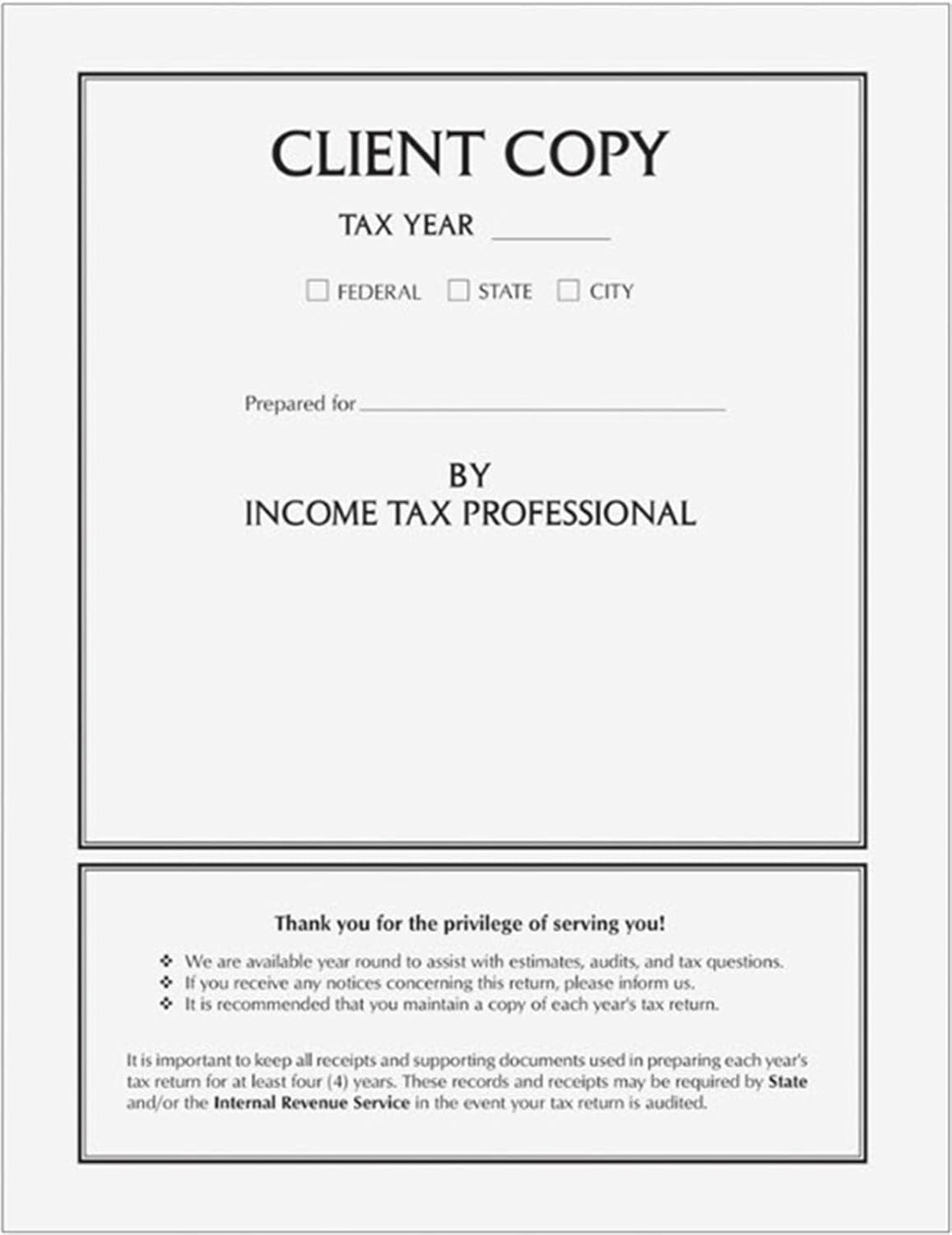 Income Tax Return Folder Client Copy