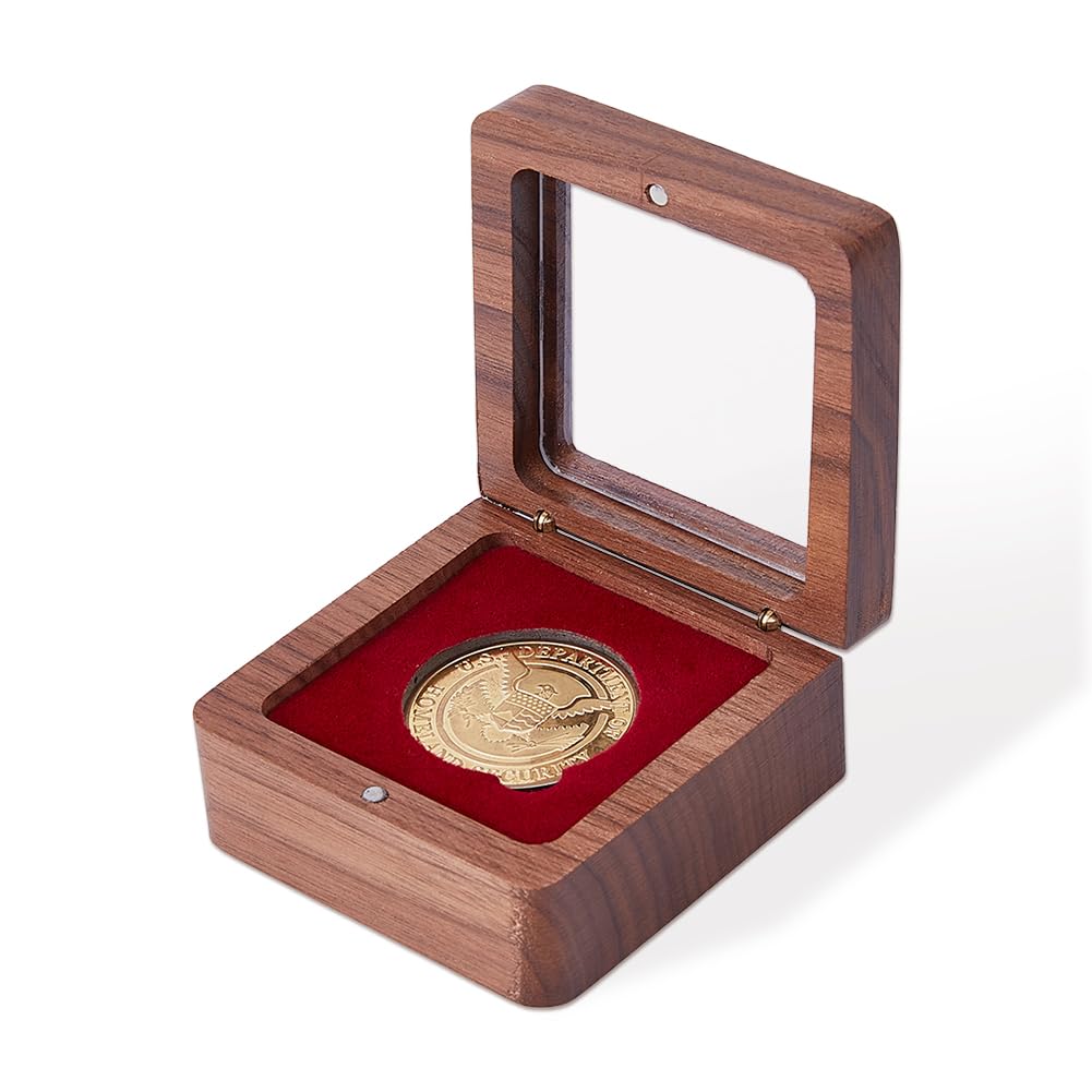 Boîte de rangement pour pièces en bois noble et velours rouge écrin de collection