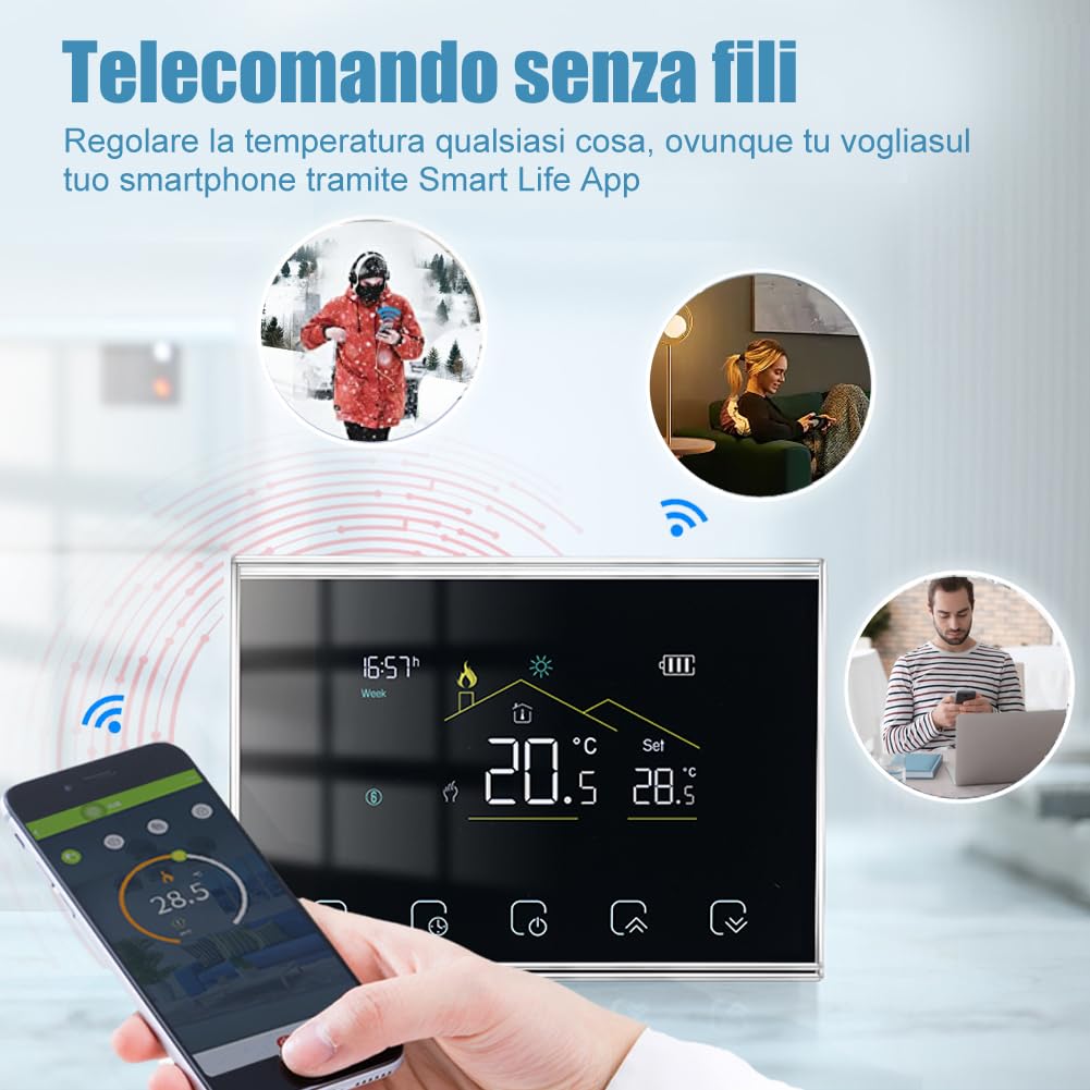 Termostato wifi a batería, termostato caldera de gas compatible con Alexa Google Home, cronotermostato wifi inteligente a batería con programación digital, termostatos para calefacción doméstica