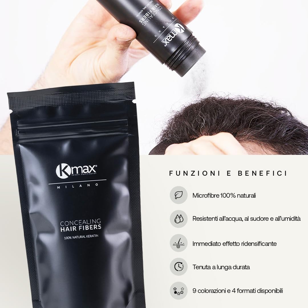 Kmax Hair Fibers, Fibras de Queratina para cabello de acción redensificante y para cubrir la calvicie- Tamaño Refill (64 gr) (Rubio)