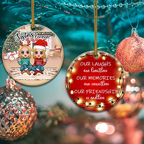 Gifts For Best Friends, Best Sisters Christmas Ornaments, Our Laughs Limitless Memories Countless Friendship Endless Christmas Ceramic Ornament For Xmas Tree Decors Holiday Birthday And New Year Gift #TOP4