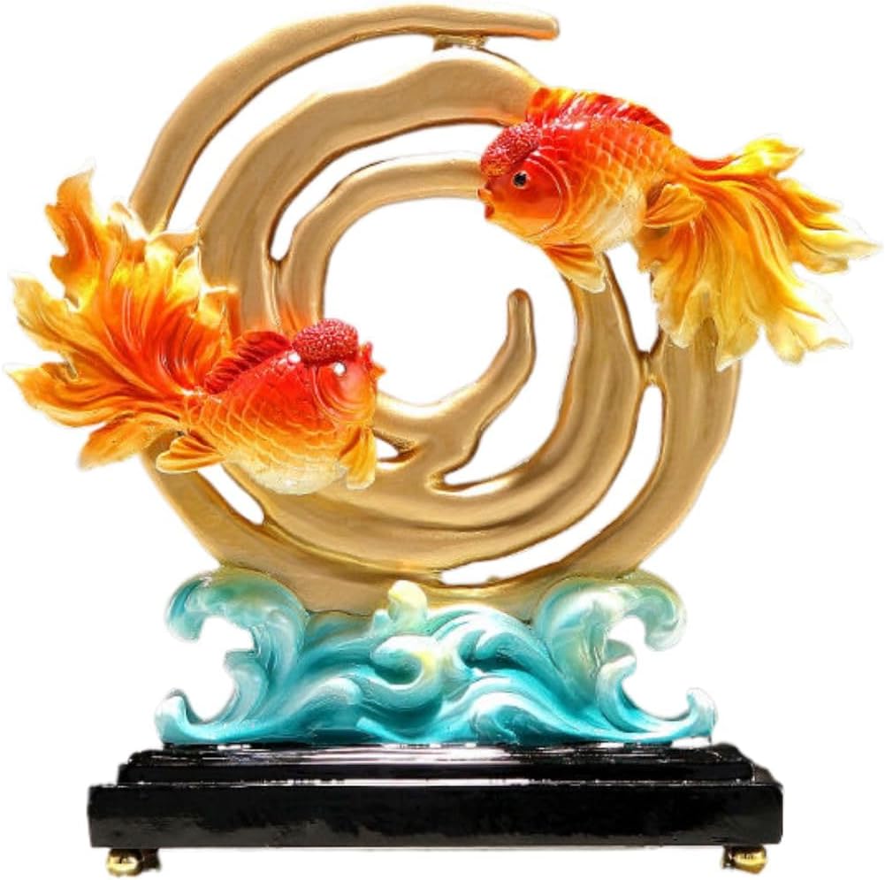 如鱼得水年年有余摆件 Feng Shui Figurine Home Office Decor Chinese Gifts 创意新中式酒柜装饰玄关电视柜摆设树脂 9099