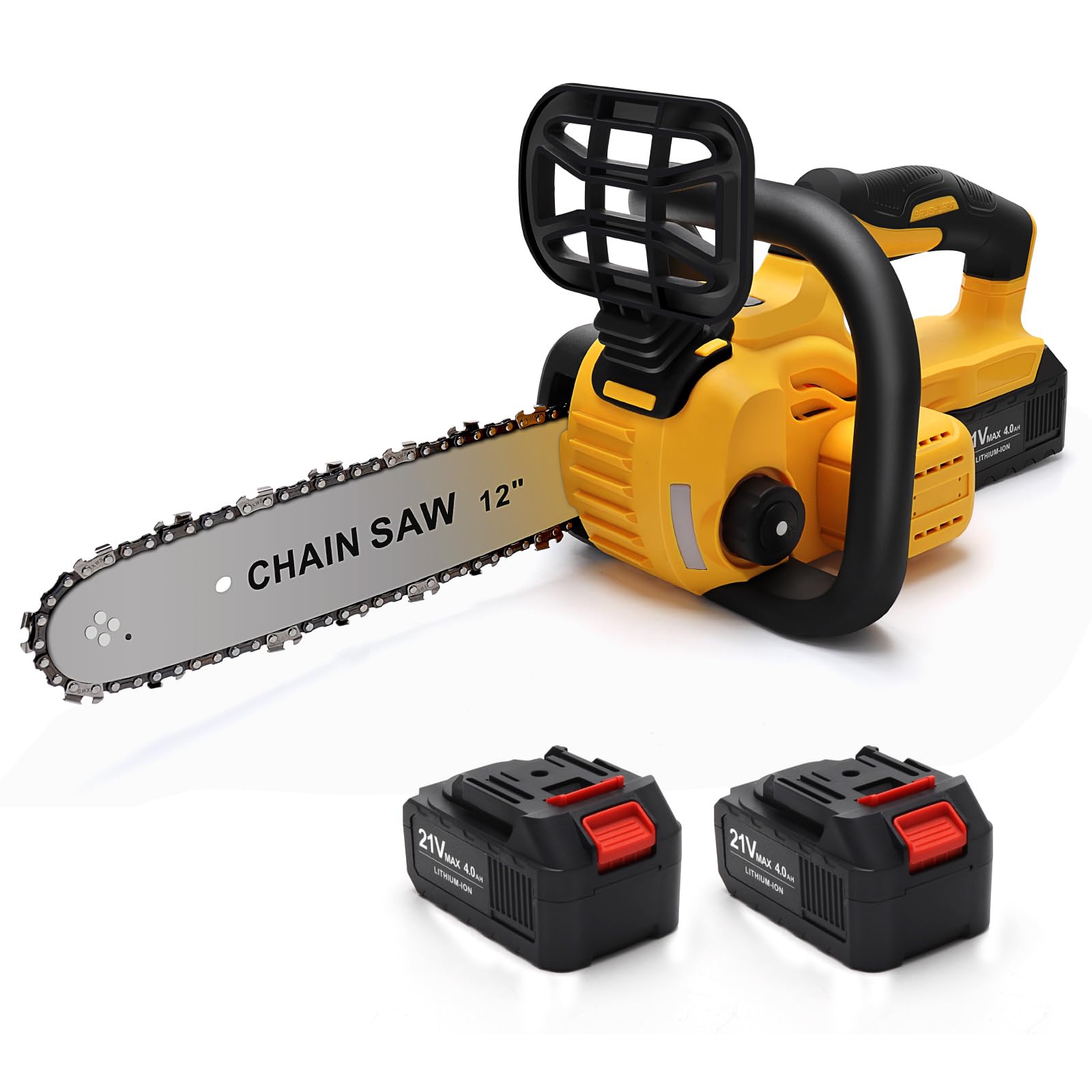 Chainsaw Cordless, 12 Inch Electric Chain Saw, Handheld Brushless Chainsaws with Tool-free Chain Tension & Auto Lubrication, 4000mah*2 Battery (12 Inch Chainsaw, Count, 1)