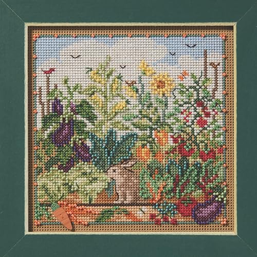Image of Mill Hill Bunny Garden Beaded Counted Cross Stitch Kit Buttons & Beads 2025 Spring Series MH142513, 5.25 x 5.25 inches, Multi