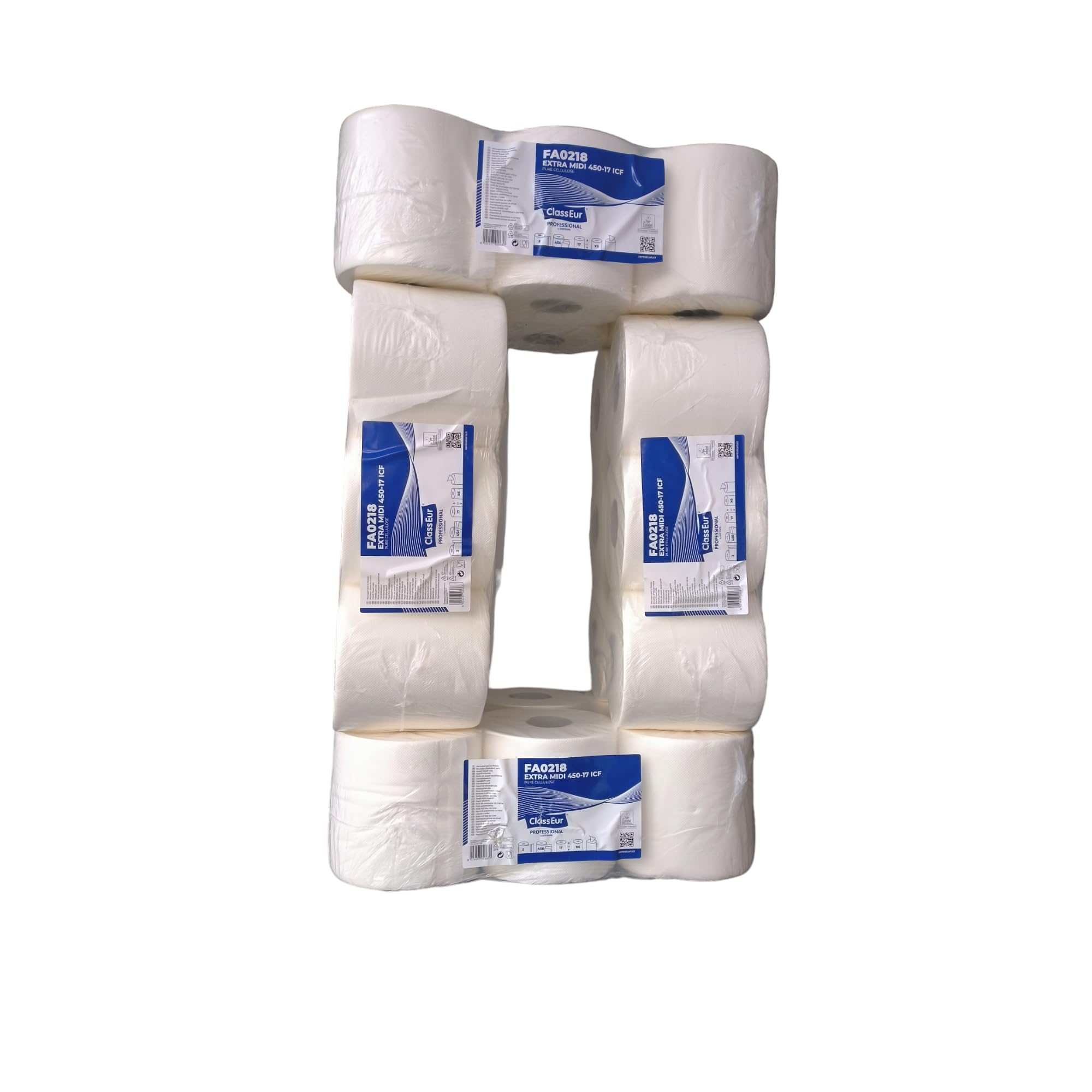 Lot de 24 rouleaux d'essuie-mains en papier blanc gauffré Ecolabel 450 feuilles par bobine à dévidage central essuie tout pure cellulose de qualité professionnelle