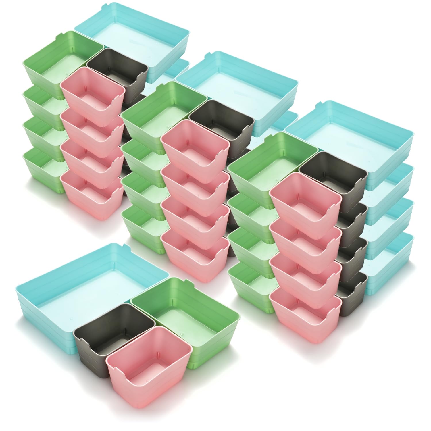 com-four® 48-teiliges Set Aufbewahrungsboxen, Schrank-Organizer