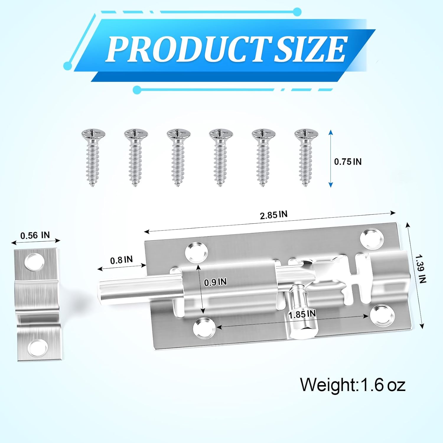 4 Pack Door Latch Lock, 3 Inches Thickened Stainless Steel Slide Lock, Premium Barrel Bolt Latch with 24PCS Screws (Silver)
