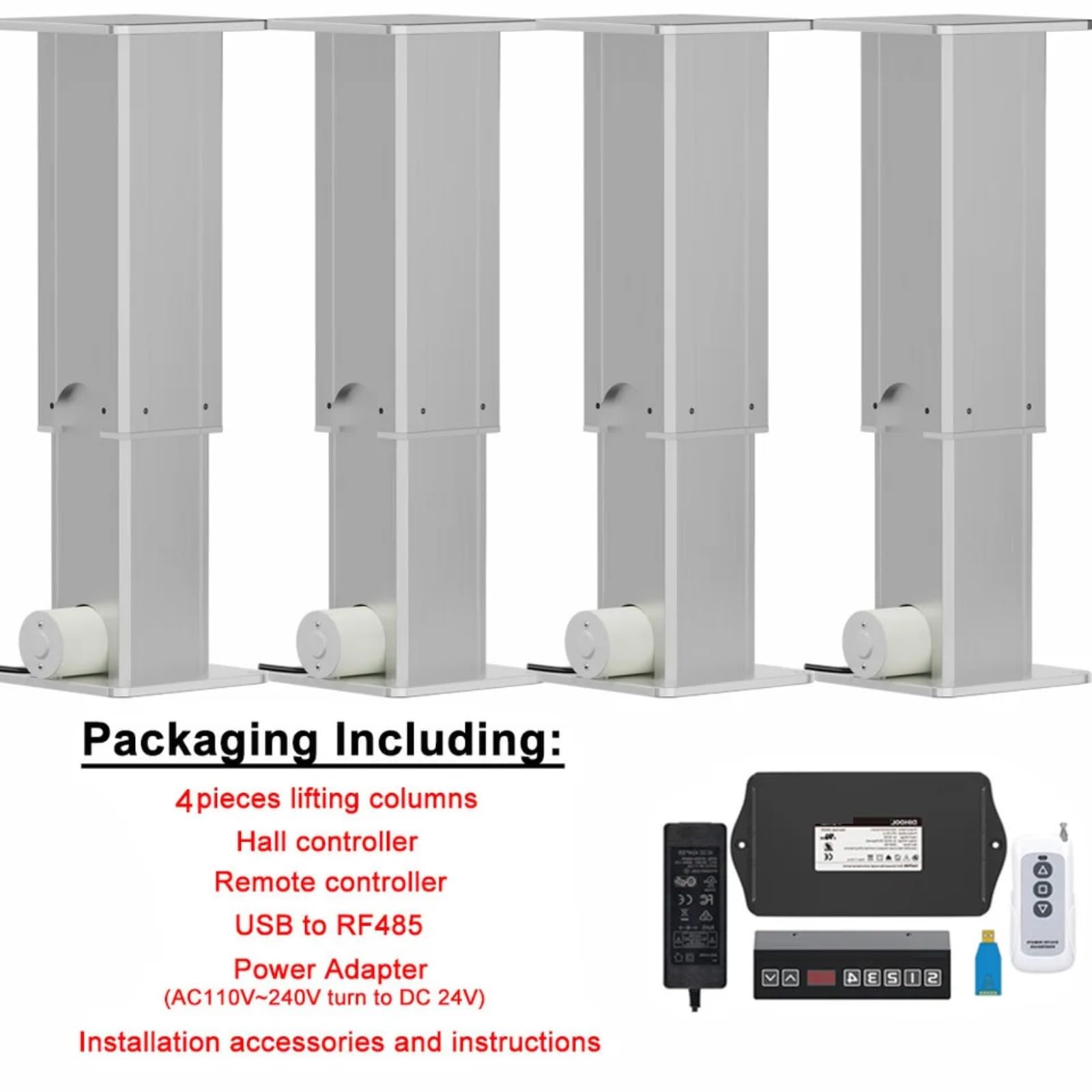 8000N 4Pieces Hebe Säule mit synchronisierter Steuerung Controller-Set (1V4) 50MM ~ 1400MM Stroke 800kg Last 25MM/S(200mm Trip; 180kg Load 14mms)