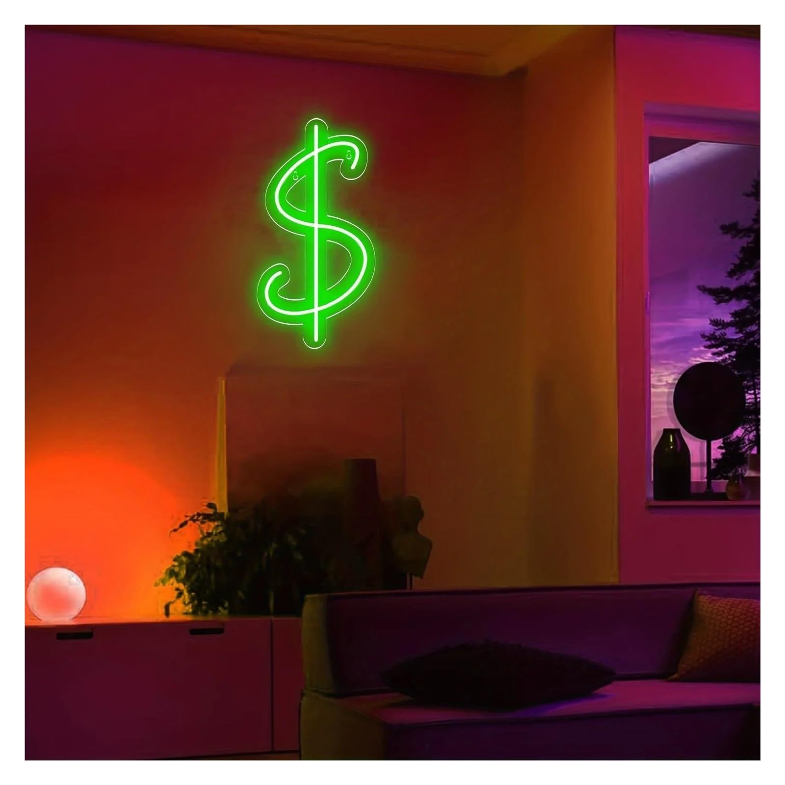 néon signe Panneau Lumineux LED En Forme De Dollar, Intensité Variable, Pour Restaurant, Chambre, Bar, Fête, Décoration De Vacances, Alimenté Par USB, 35cmx18cm