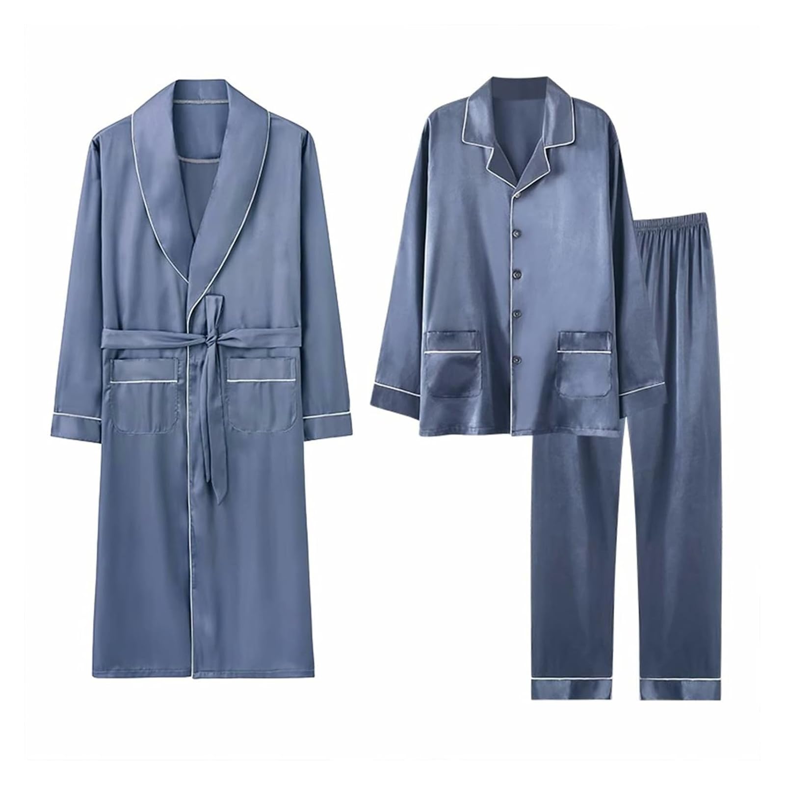 3-teiliger Herren-Satin-Pyjama mit Seidenhemd, weiche Loungewear, klassischer Schlafanzug