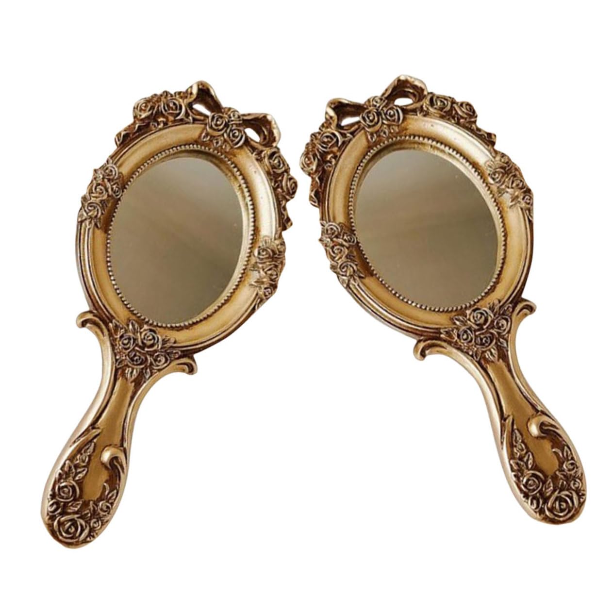 PRETYZOOM Retro Embossed Cosmetics Mirror Vintage Makeup Compact Hand Mirror for Women Styling Accessory