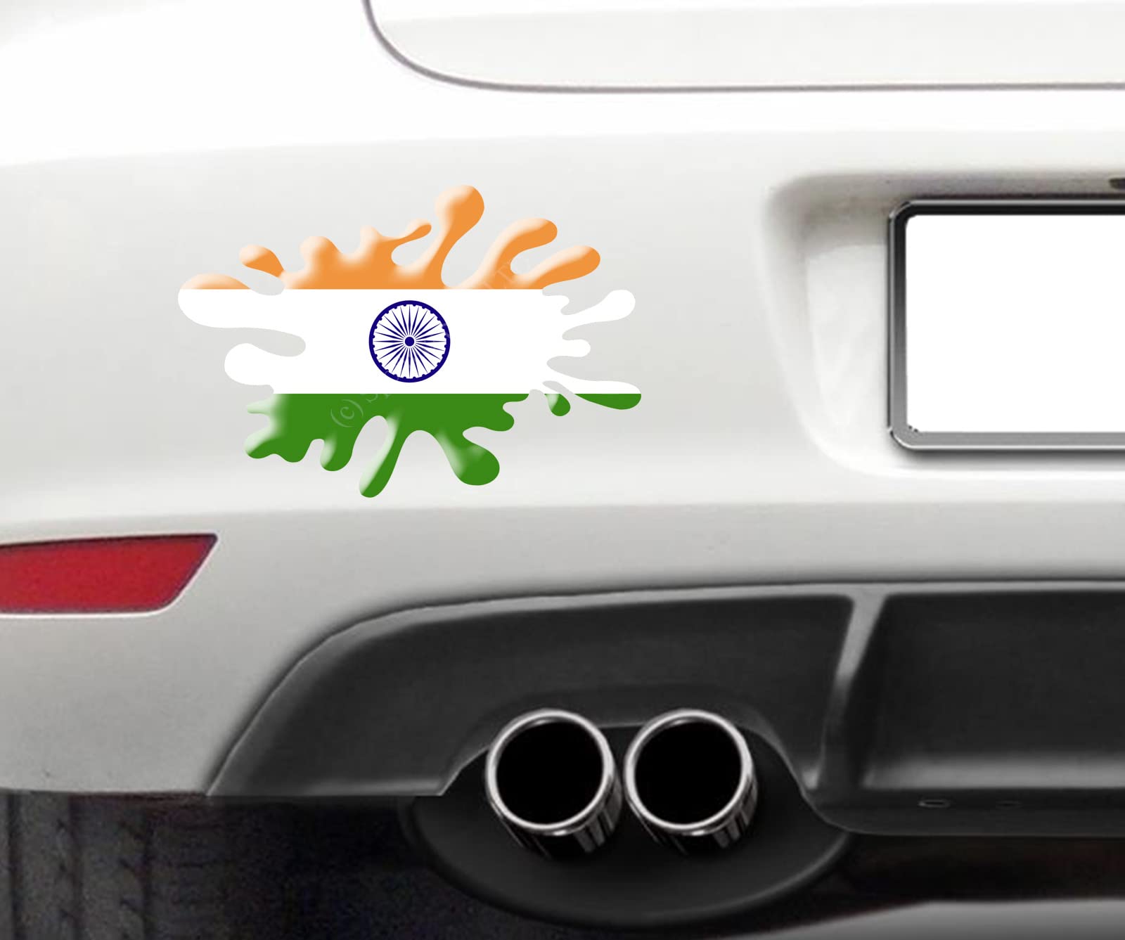 WaterShed Designs India Bhārat Gaṇarājya Flag Splat 3d effect funny Decal Sticker Car, Van, Laptop, Doors or Walls ideal for Camper Vans, Caravans Cars and Vans, White