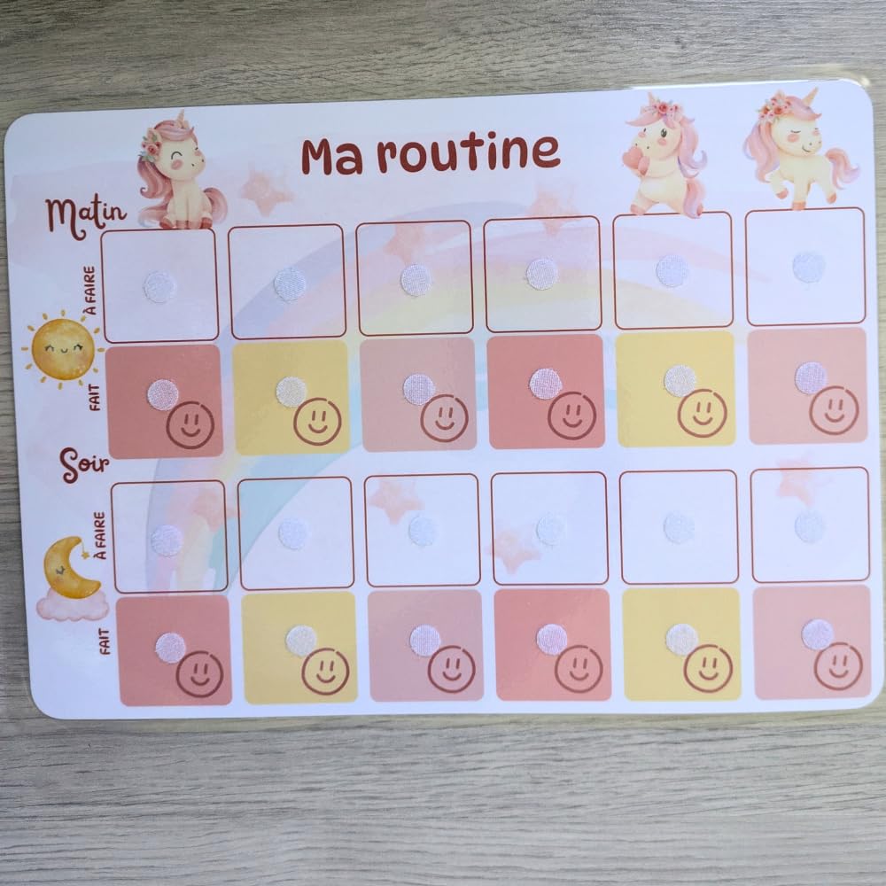 Licorne Tableau routine enfant Planning matin soir Calendrier tâches rituels 30 étiquettes