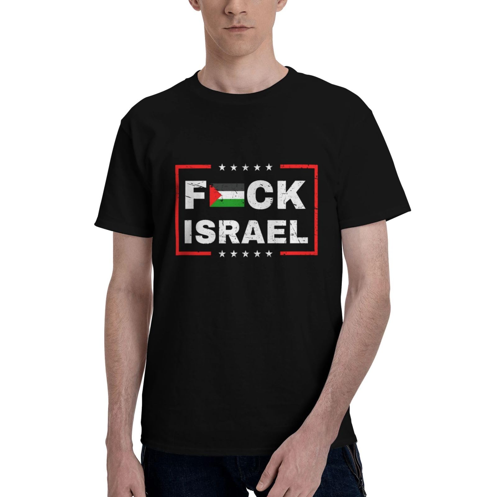 Kwqdozf Men's As Pic Fuck Israel Free Palestine Save Gaza T Shirt Round Neck Cotton Shirts For