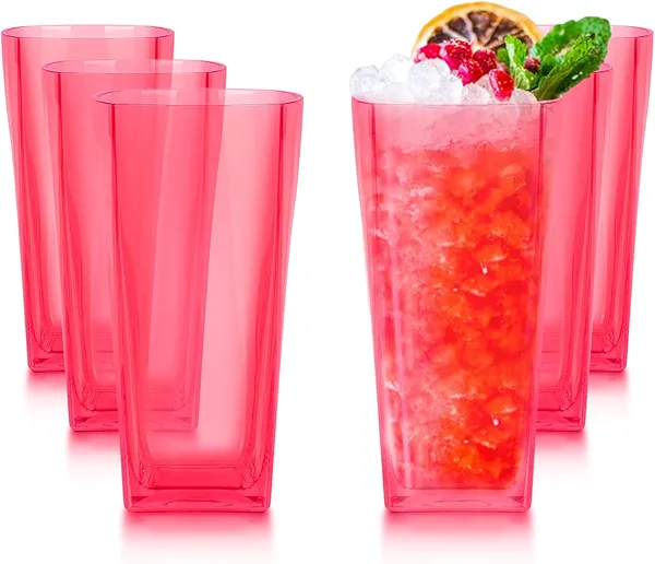 Top-spring Red Plastic Drinking Glasses Set of 6-20 Ounce Unbreakable Plastic Water Tumblers Reusable Drinking Cups for Kitchen, BPA-free