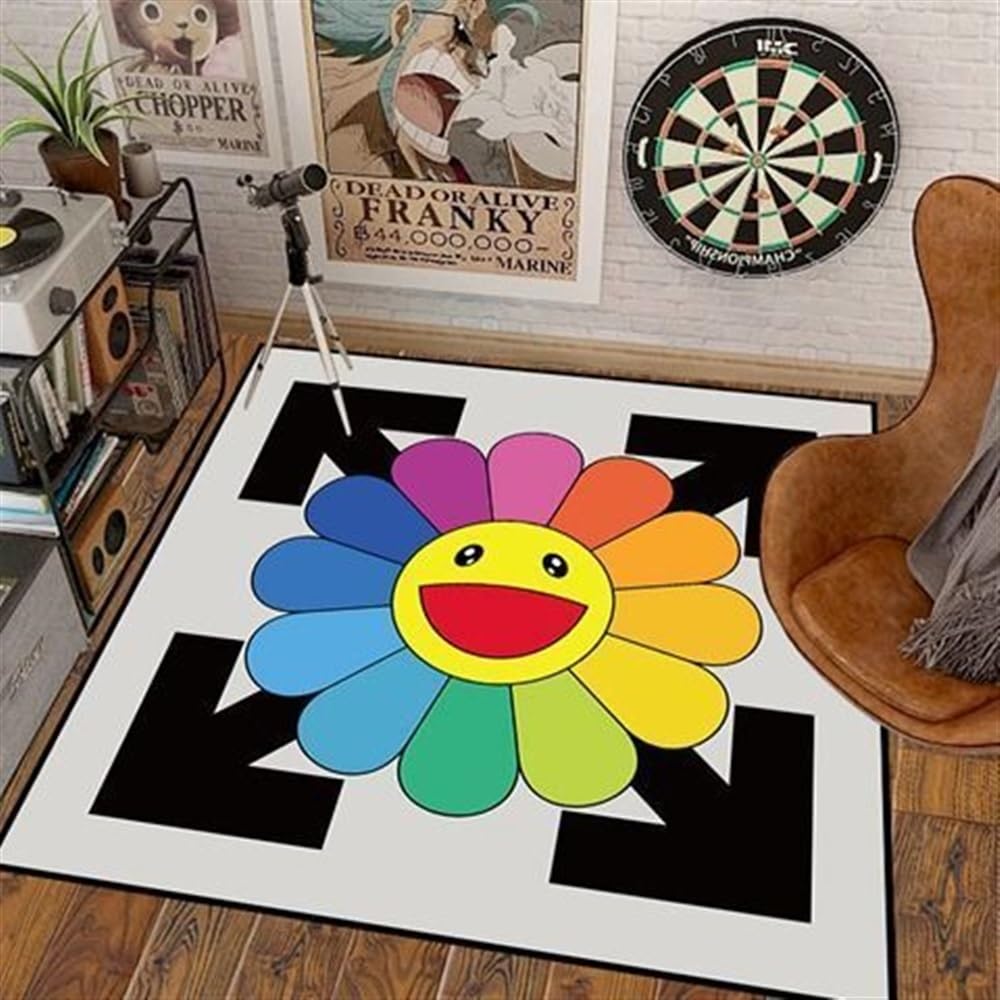 DIKFENS 32Inch Takashi Murakami Rug，Happy Face Rug，Flower Design for Bedroom Aesthetic Room Decor (Color : 23, Size : 32X32inch(80x80cm))
