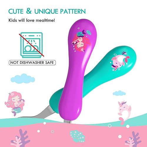 Miniatura 5 de Lehoo Castle Utensilios para niños pequeños, juego de 6 cucharas de tenedor de acero inoxidable, juego de cubiertos para niños pequeños, utensilios