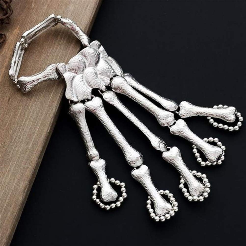 Bracelet Punk Squelette Main - Bijou Gothique Unisexe En Alliage - Cadeau Halloween Ou Style Rock - Diamètre Environ 2,2 Pouces