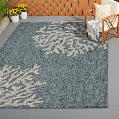LR Home 8x10 Indoor/Outdoor Area Rug for Home Decor | Coastal Reef Large Size Carpet for Living Room, Bedroom, Playroom, Patio, Garden | Modern Farmhouse Rug | Blue/Gray