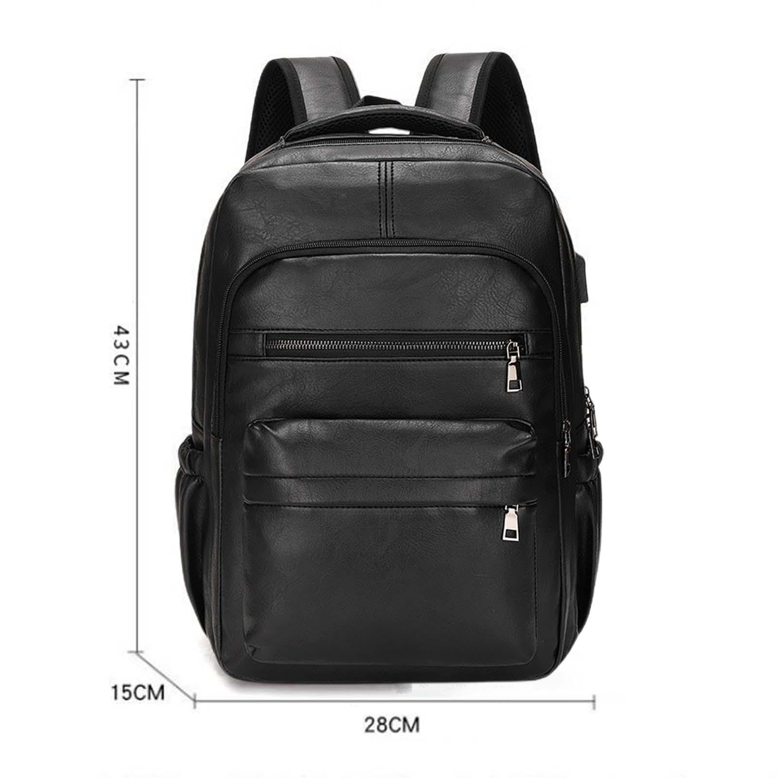 F Fityle Zaino per laptop in pelle PU Zaino da viaggio per uomo Tasche multiple per computer casual resistente all'acqua per la pesca Shopping, Nero