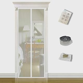 TQFlow Durable Magnetic Screen Door, Bottom Weighted Door Mesh Screen with Magnet Fit Door Size 35 x 80 Inch, Strong Magnetic Screen Door for Single Door, Actual Screen Size 37x81 Inch(White)