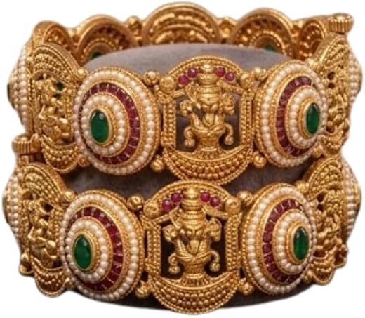 Rajwadi Kundan Meenakari Statement Bangles for Women – Royal Antique Gold Ethnic Bangle Set | Traditional Indian Bridal, W...