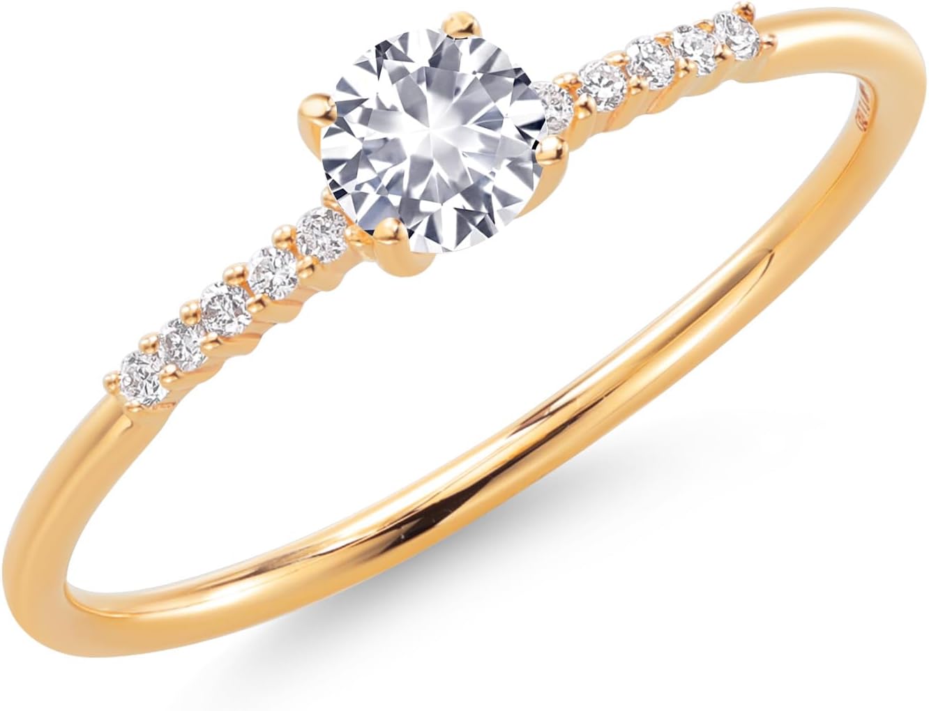 Gem Stone King 10K Yellow Gold White Created Sapphire and Lab Grown Diamond Engagement Ring For Women | 0.30 Cttw | Round 4MM | Gemstone September Birthstone | Available in Size 5, 6, 7, 8, 9
