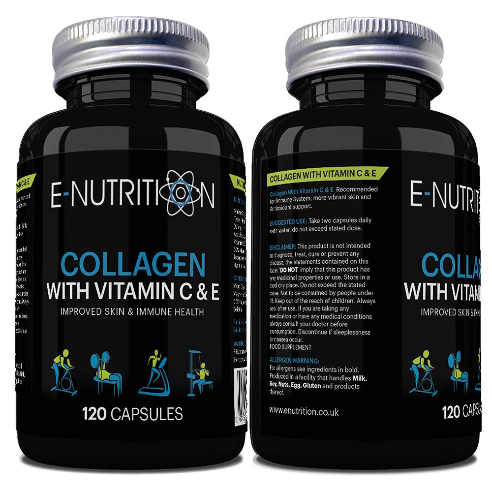 Hydrolized Marine Collagen 1000mg | Vitamin C and E | Healthy Skin | Anti-Ageing | Supplement | Made in UK | E-Nutrition