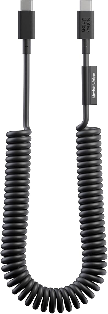 Native Union USB-C Pop Cable XL - Extensible en espiral - Cable de carga ultrarresistente de 7,9 pies compatible con iPhone Air, 17e, 17 Pro Max, iPad Pro M5, Galaxy S26, Fold 7 (negro)