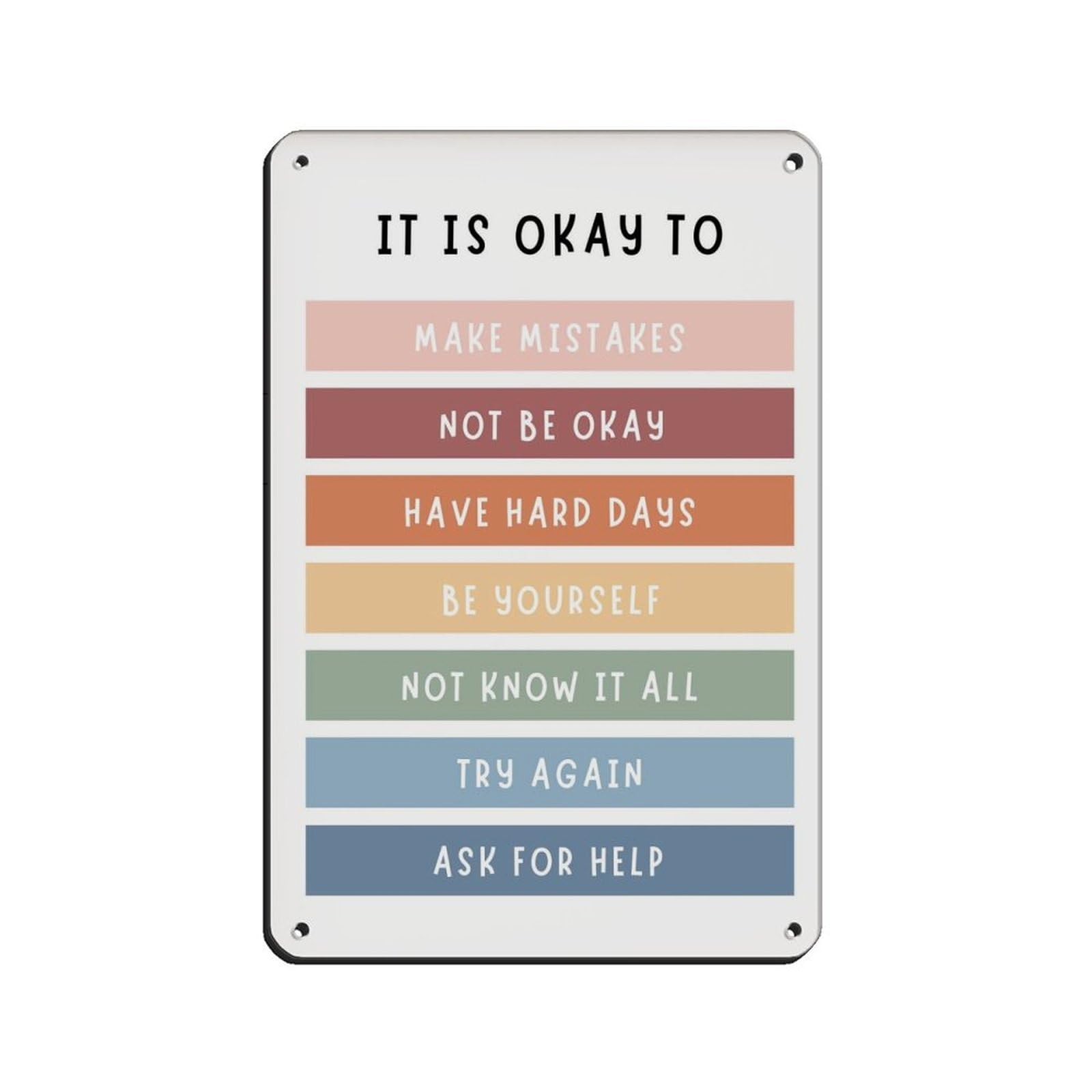 Lxwnze 20L X 30W Cm It's Okay To Not Be Okay Poster Tin Sign Vintage Metal Pub Club Cafe Bar Home Wall Art Decoration Poster Retro 8X12inch(20X30cm)