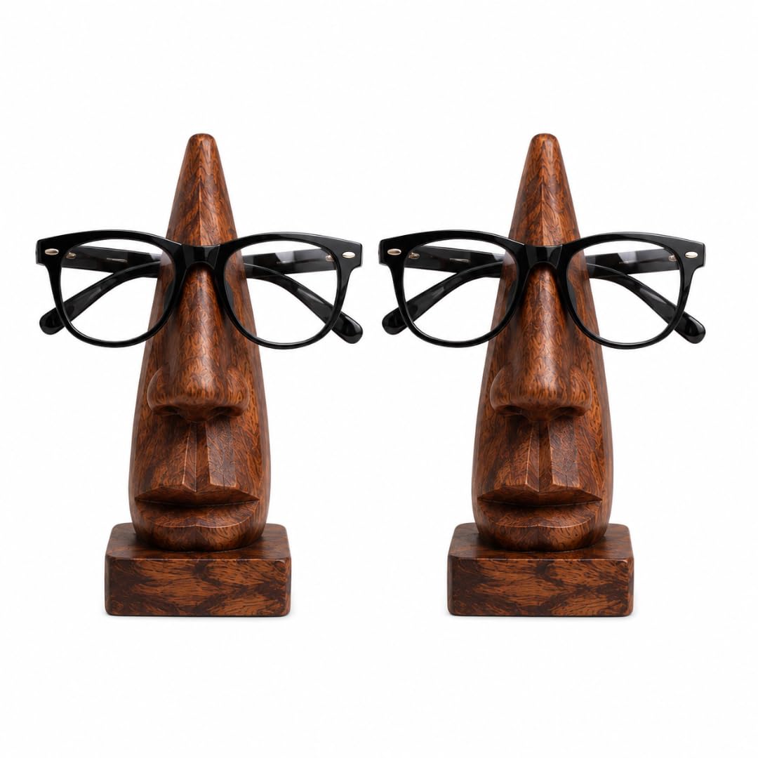 Bignay Brown Wooden Handmade Spectacle Holder Stand | Eyeglass Holder Organizer | Eyewear Display Stand For Desk, Home & Office Décor (Pack Of 2)