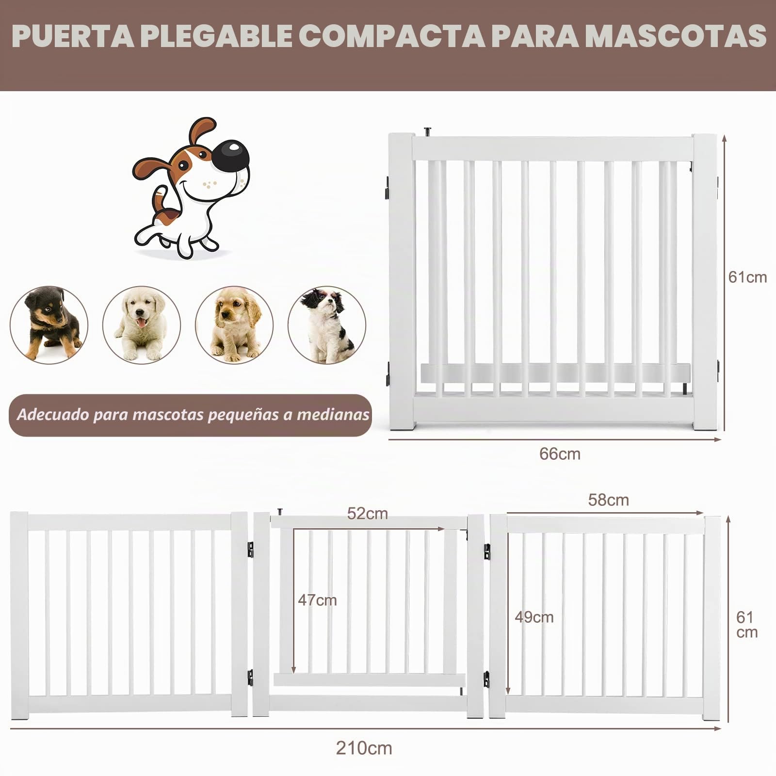 GOPLUS Puerta de Seguridad de Escalera de Corralito de Madera de Pino Barrera Plegable Puerta de Seguridad para Perros Puerta de Seguridad (Blanco)