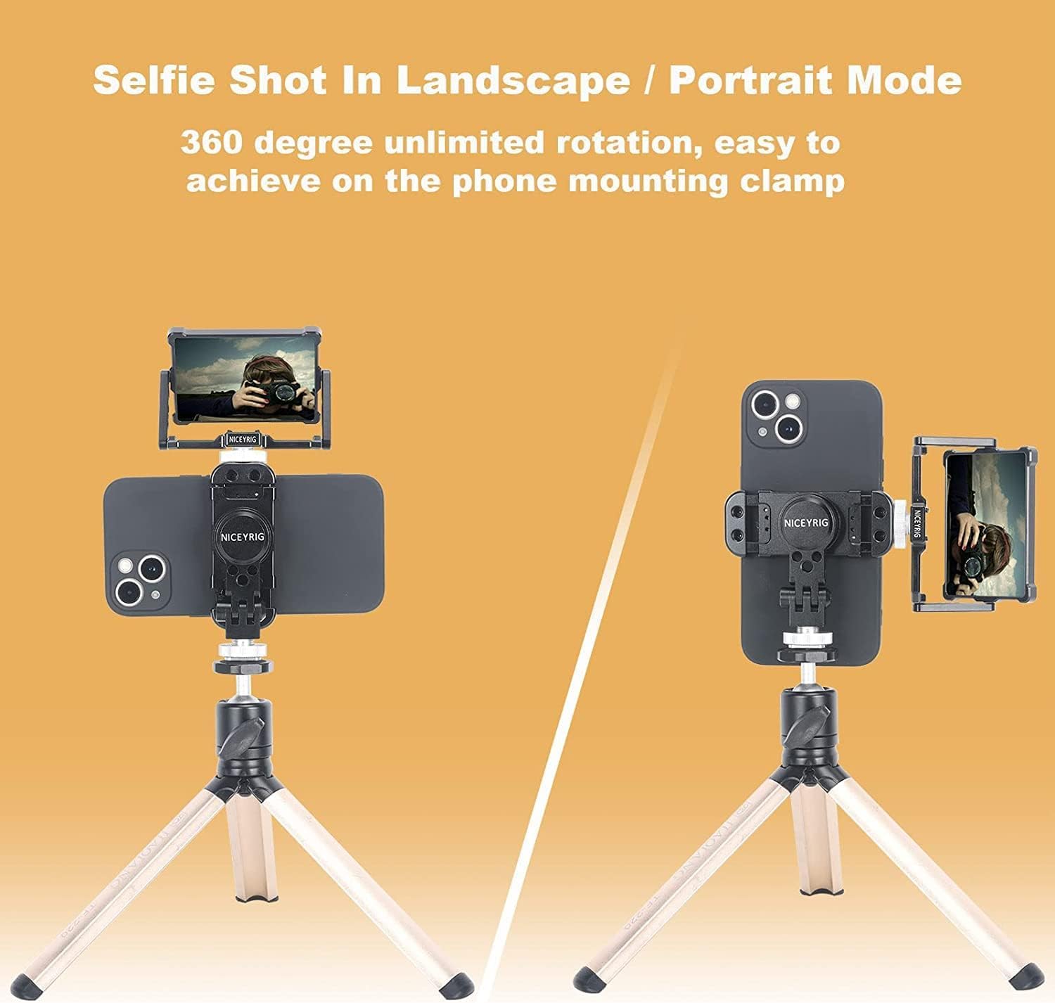 NICEYRIG Zestaw lusterek do selfie do selfie do smartfona pasuje do iPhone'a 14 13 12 11 PRO MAX, SE z wielofunkcyjnym metalowym uchwytem na statyw / uchwytem na telefon z zimną stopką - 517