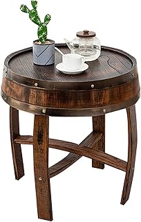Farmhouse Whiskey Barrel End Table,Round Wood Barrel Side Table,Rusitc Wine Barrel Bourbon Barrel Coffee Table Handcrafted Oak Barrel Decor Furniture