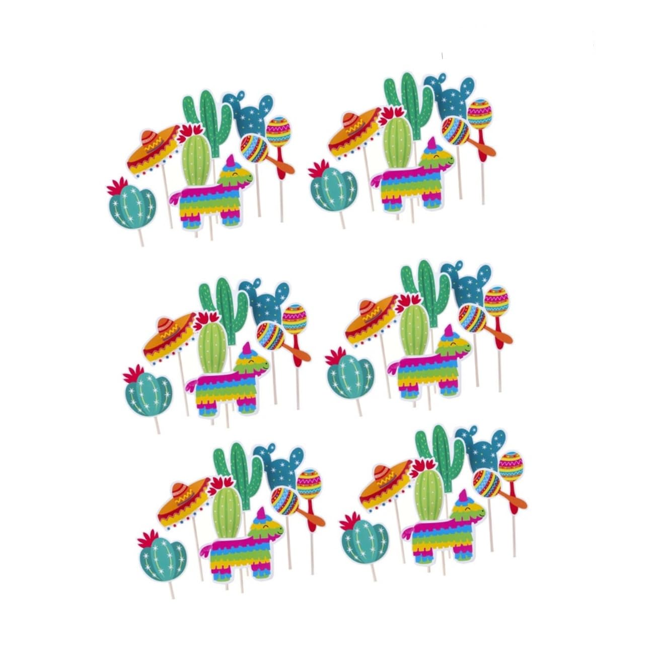 Gadpiparty 42PCS Summer Decor Cupcake Mexican Party Supplies Desert Decor pinatas Cake Picks Cinco de Mayo Decorations Wooden Topper Cake Decoration Party Cake Insert Cactus Alpaca