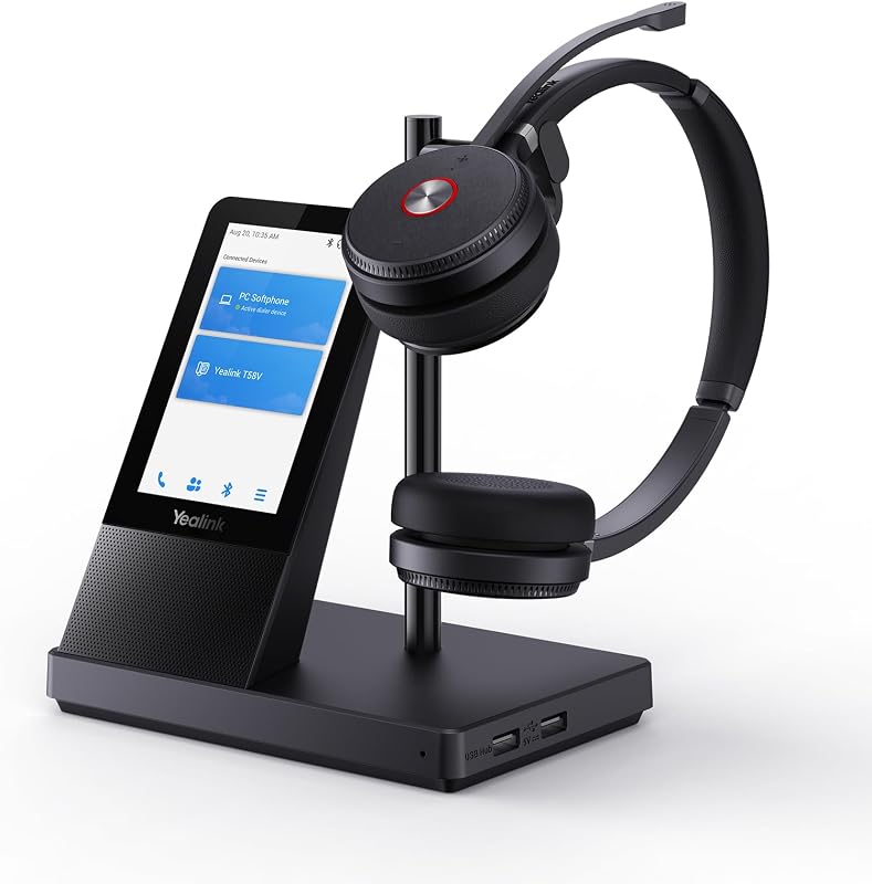 WH66 Wireless DECT Headset with 4" Touchscreen for Desk Phone & PC | 525ft Range Work Headphone, Full-Duplex Speakerphone, Noise Canceling Mic, 14H Battery Life for Deskphone PC Mobile