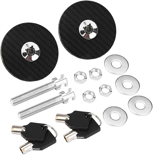 Miniatura 9 de Kit de pasador de capó para coche, universal, fibra de carbono, estilo de motor, cubierta de capó, bloqueo de llave, kit de liberación rápida