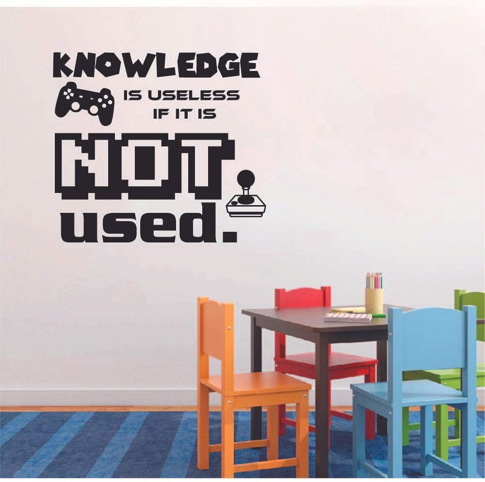 Knowledge is Useless Quote Video Game Games Gamers Quotes Wall Sticker Art Decal for Girls Boys Room Bedroom Nursery Kindergarten Fun Home Decor Stickers Wall Art Vinyl Decoration Size (30x30 inch)