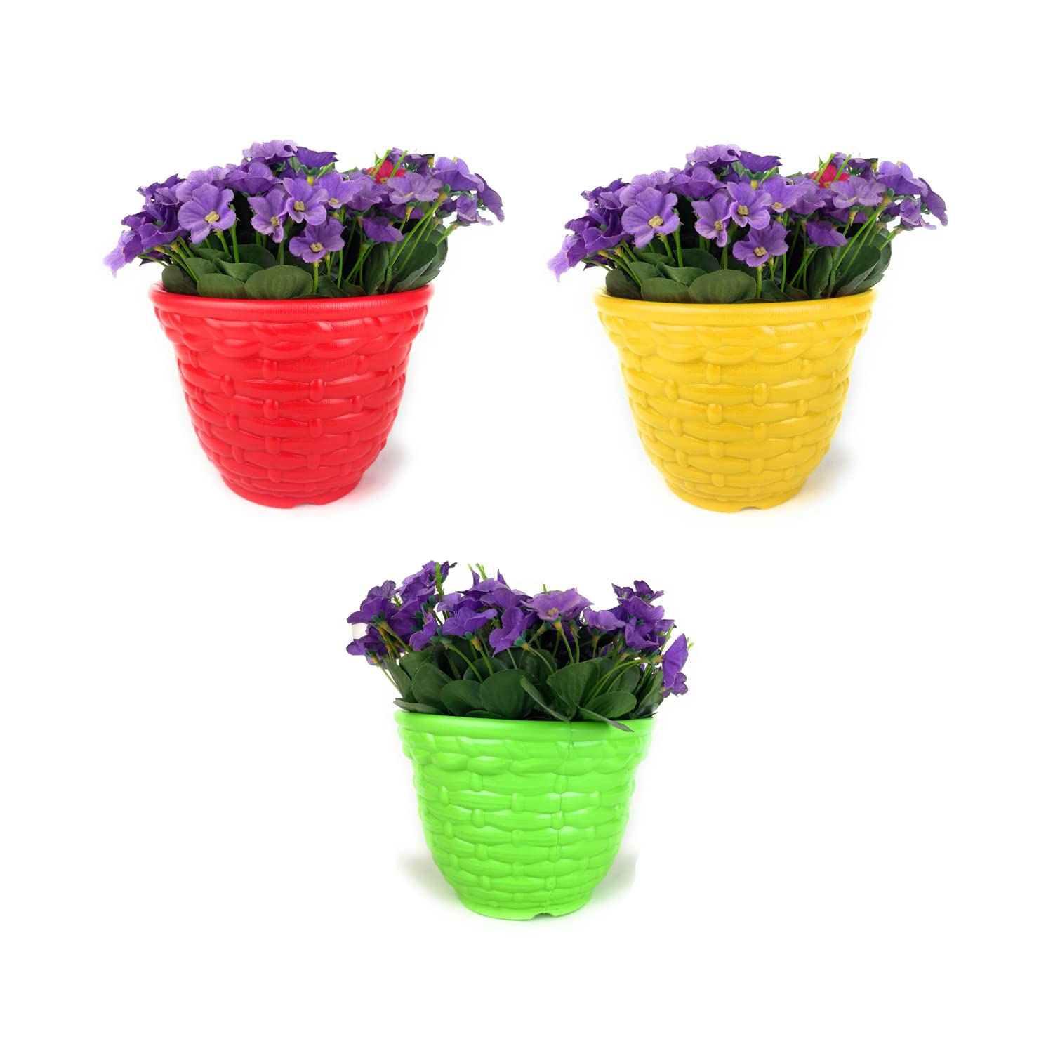 Go Hooked Plastic Planter Pots Set of 3 | Multicolor Flower Pots Perfect for Home, Office & Garden Décor | Amaze Small Pot 8 Inch for Indoor & Outdoor Plants | Durable, Lightweight & Modern Design