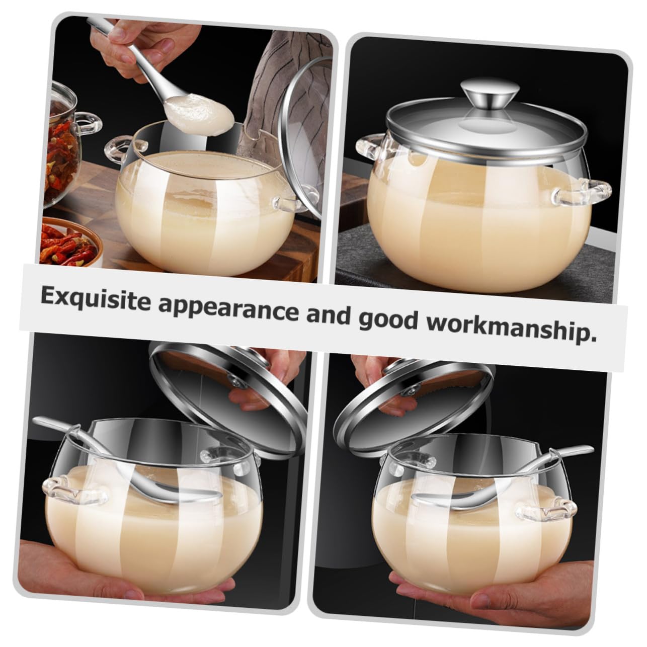 Homoyoyo Vorratsglas 1200ml aus Glas und Edelstahl Luftdichter Küchenbehälter mit Löffel Hitzebeständig und Vielseitig für Milchpulver und Gewürze