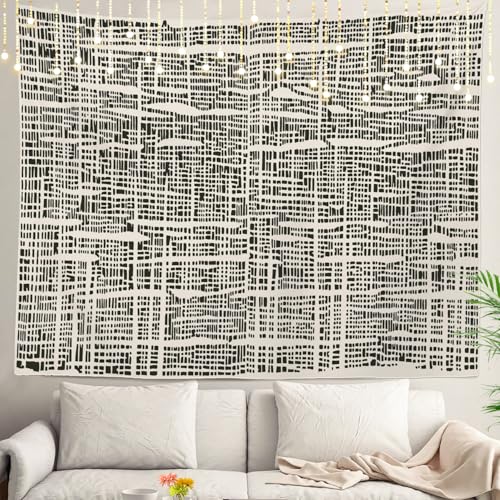 Shrahala White Modern Japanese Wall Tapestry, Black Abstract Leaf Wall Hanging Large Tapestry Decoration Polyester Fiber White Hem Around For Dorm Room Bedroom 30 X 40 In