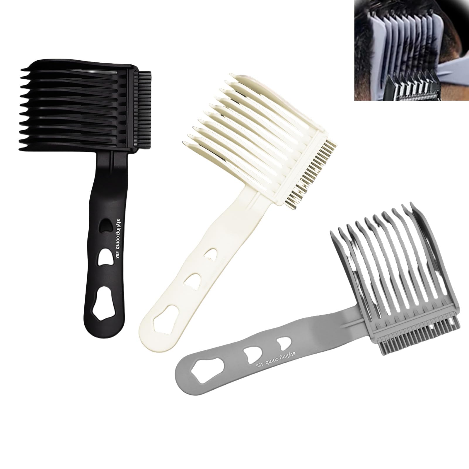 Fade Comb - Blend Fade Comb,gradient hair cutting tools,Professional Barber Comb,For Home or Salon or Professional Use,Barber Cutting Comb,Curved Positioning Comb Barber Supplies(Black+White+Gray)