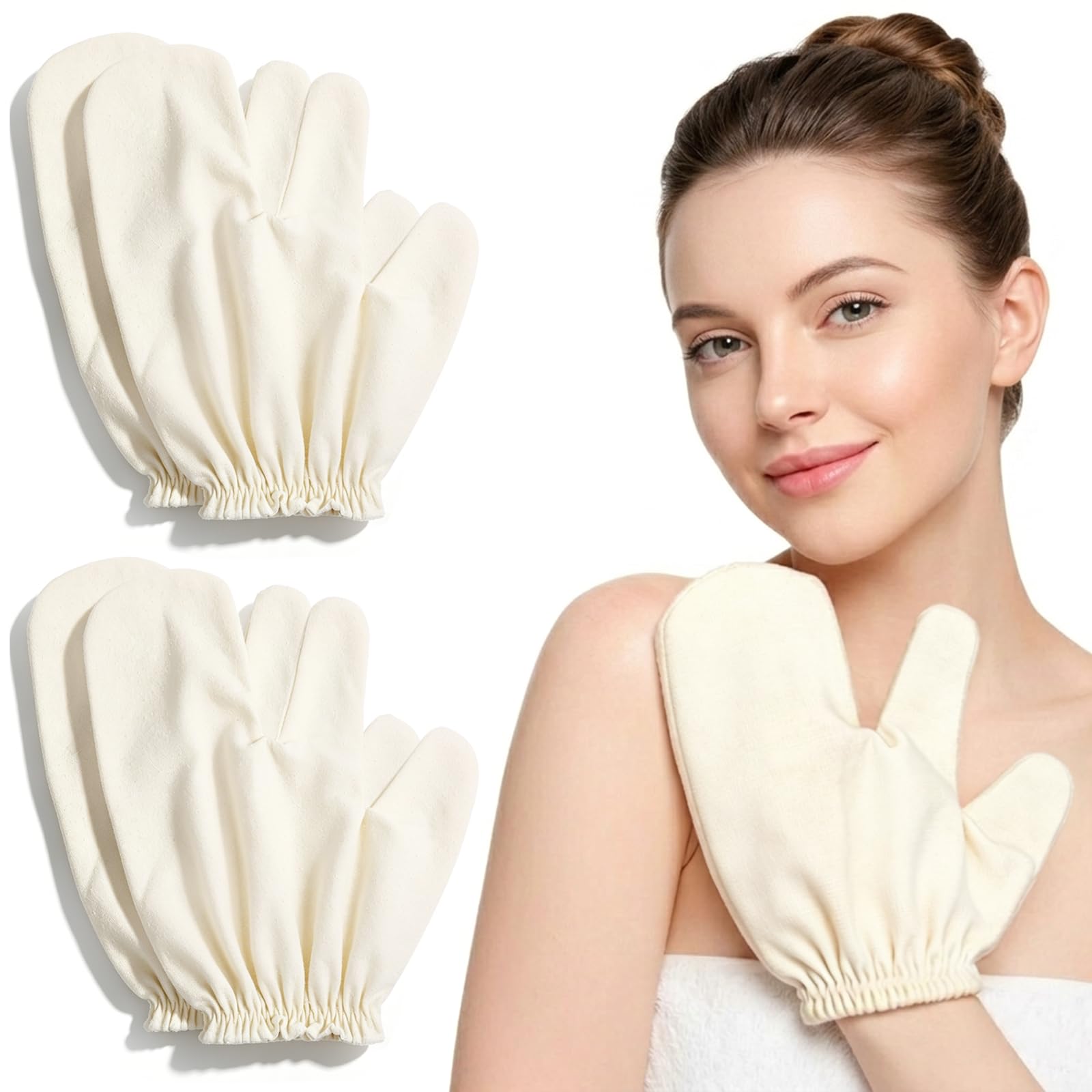 Garshana Gloves Raw Silk Massage Gloves Ayurvedic Massage, 4PCS Raw Silk Gloves Garshana with Elastic Wrist Bands for Bath & Shower, Skin Brushing Massage, Dry Brushing Women
